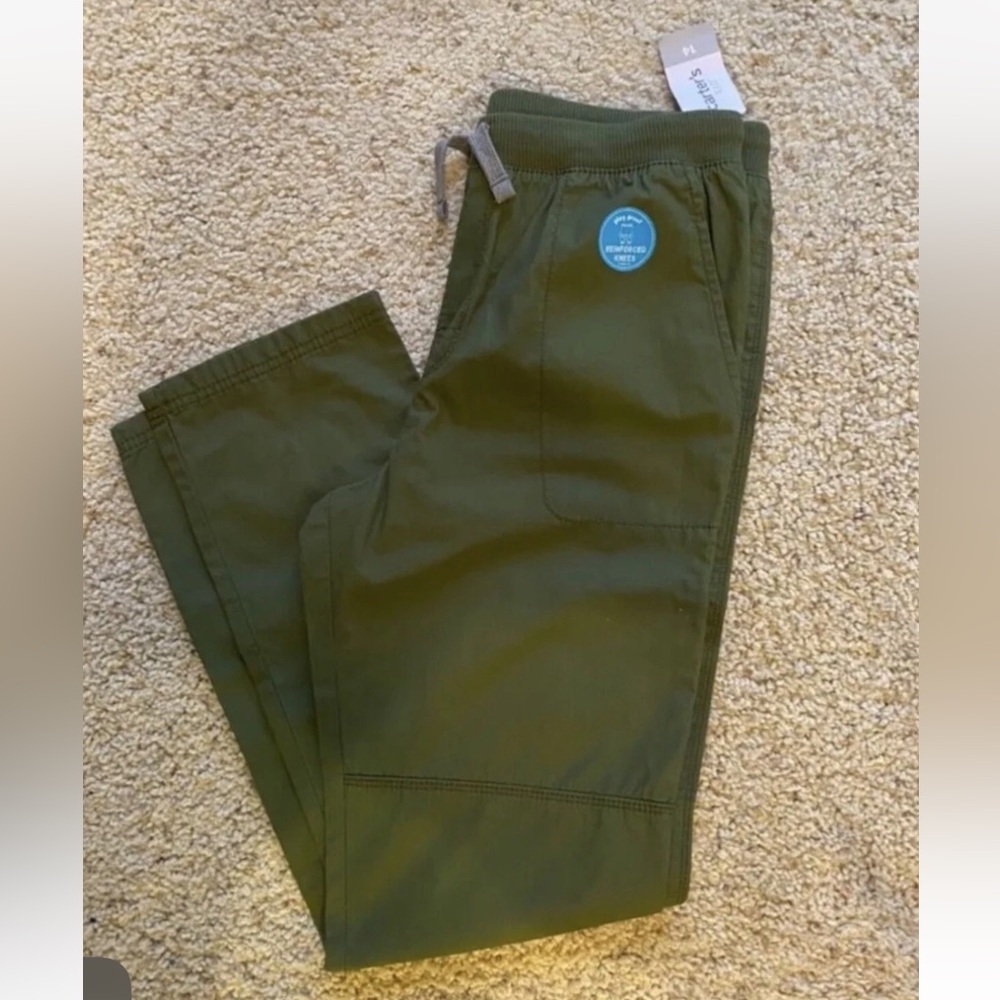 NWT Carter's Boys Pull-On Play Proof Pants Reinforced Knee- Green Size 14
